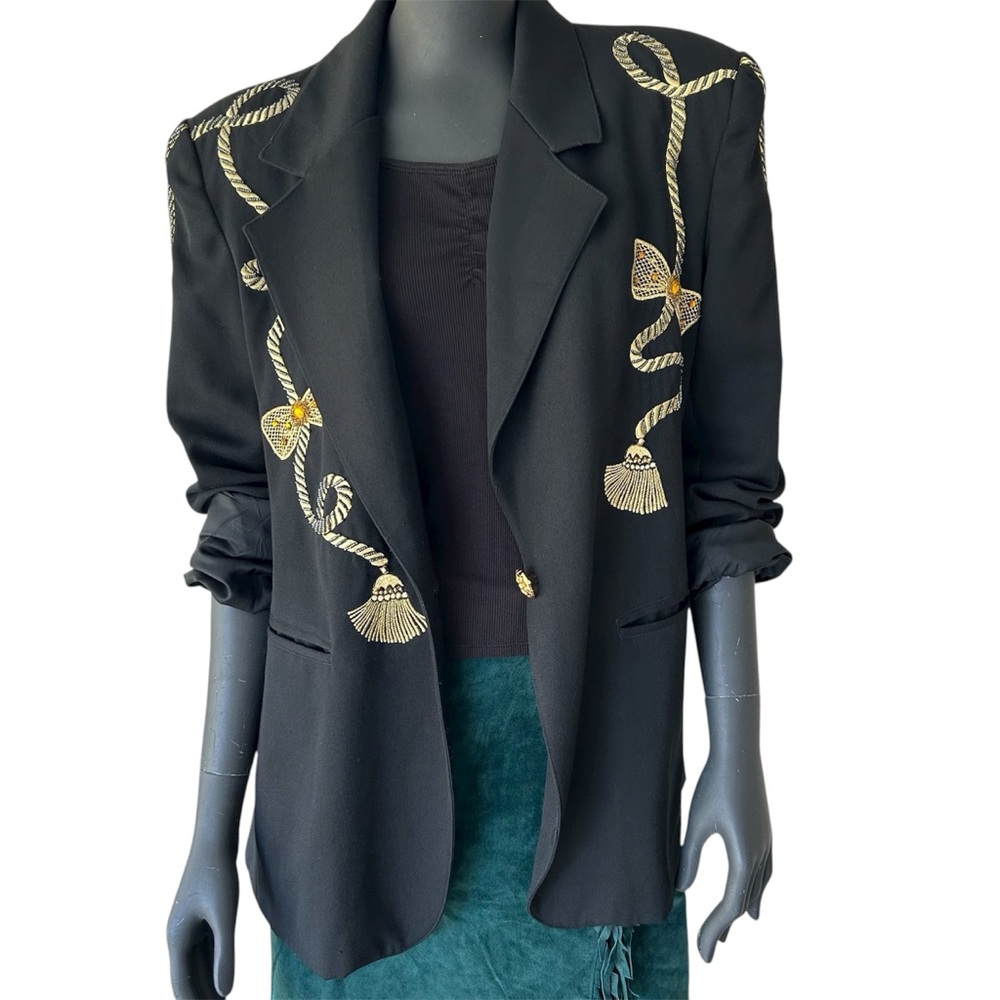 Vintage Black Blazer with Gold Bow & Tassels Going Out Bachelorette Party